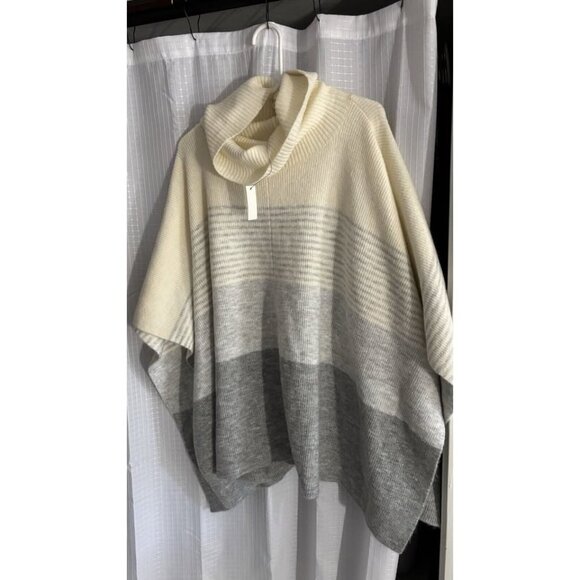 Talbots  Colorblock Cowlneck Poncho Size M/L Cream Gray Sweater  Soft NWT 99$ - Picture 1 of 9